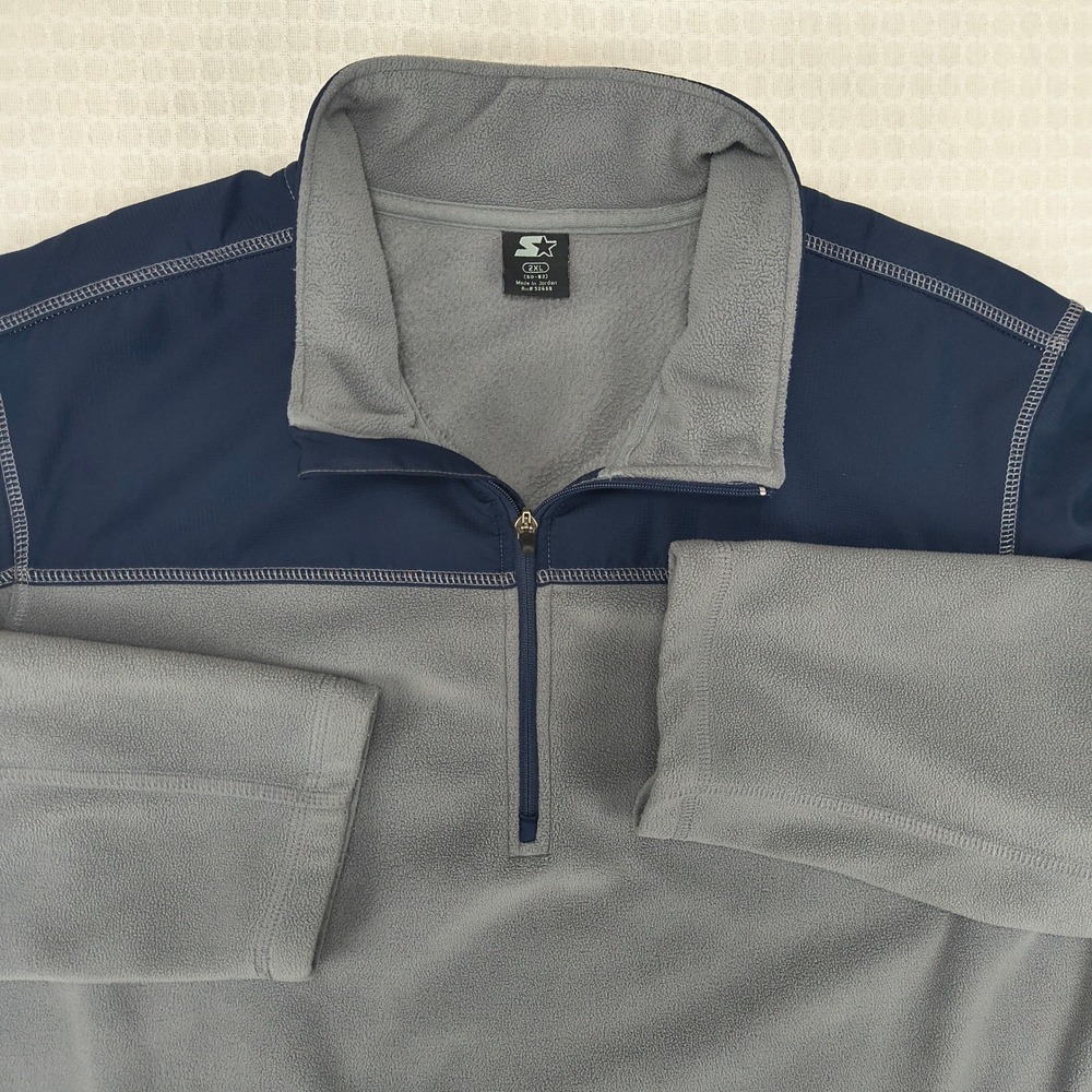 Starter Men 2XL Gray Navy Blue Colorblock 1/4 Zip Fleece Pullover Jacket RN52469 - Picture 3 of 10